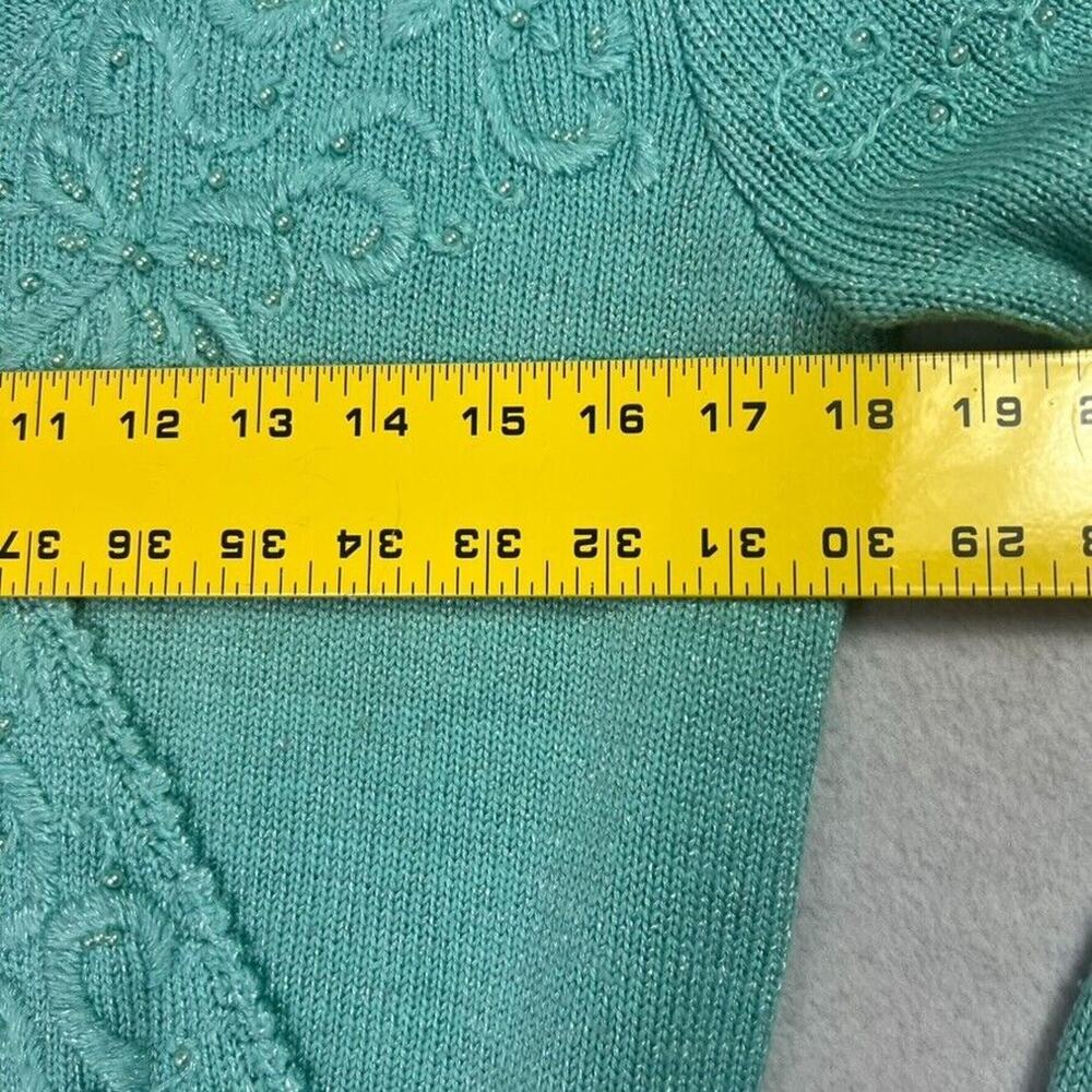 Jaclyn Smith Sweater Womens S Embroidered Turquoise Knit V-Neck Sweater Vintage - Picture 7 of 10